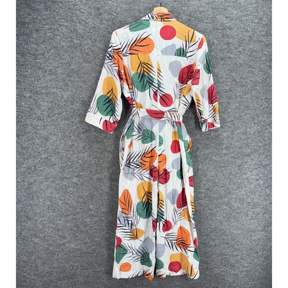 Periodical Jumpsuit Women XS White Floral Belted Collared Long Sleeve Pockets - Picture 2 of 6